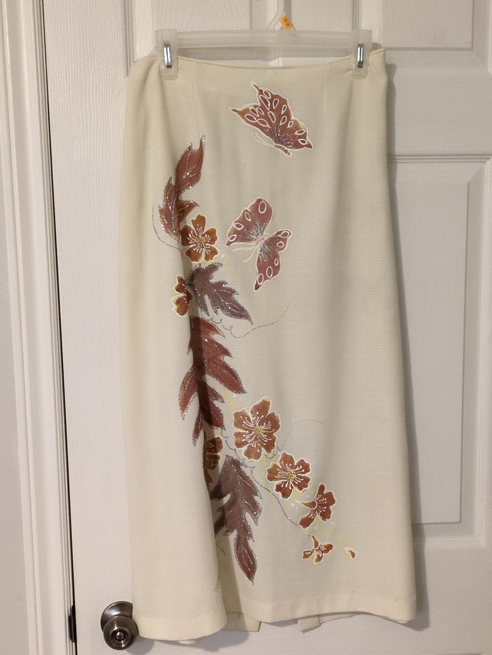 Cream Floral Butterfly Midi Skirt